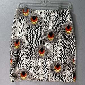 Sevier Skirts Custom Peacock Feather Skirt Small Black White Gold Lined A-Line